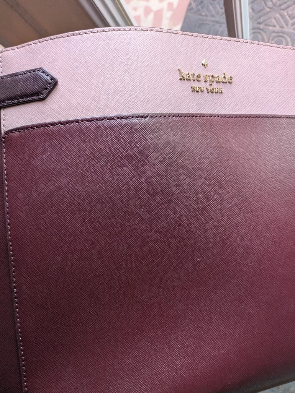 Kate Spade New York Burgundy & Light Pink Tote + Matching Wallet Set